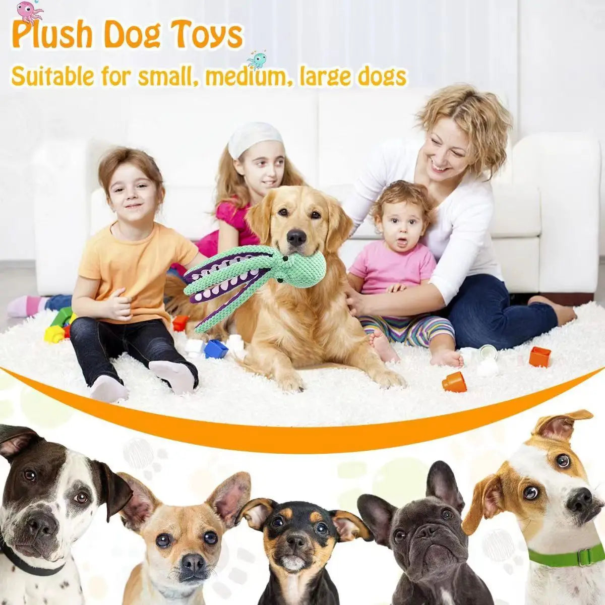 🐙Squeaky Plush Octopus Toy – Crinkle Legs & Fun Sounds for Dogs 🐾